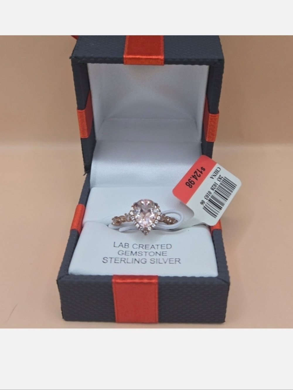 Sterling Silver Tear Drop-Cut Pink Lab-Created Gemstone Ring Size 7 NWT